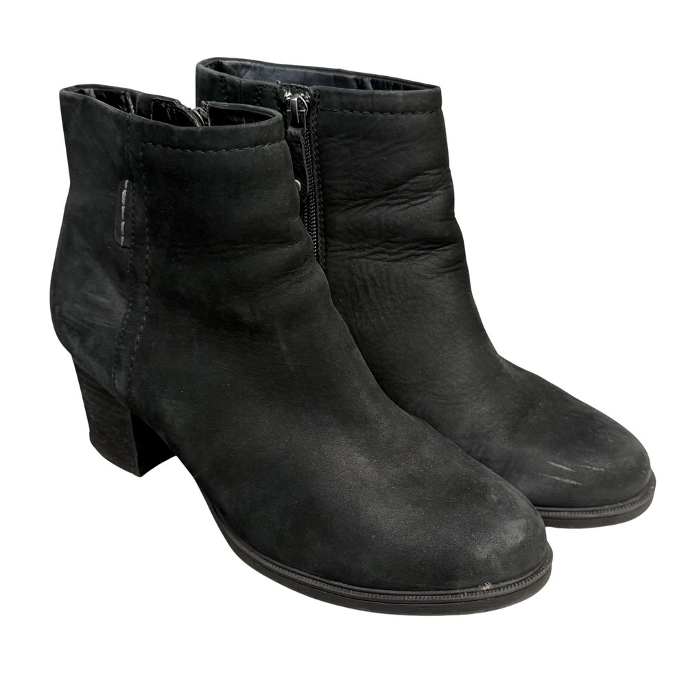 Rockport Boots Womens Size 10 Black Leather Ankle Zip Block Heel CG4150